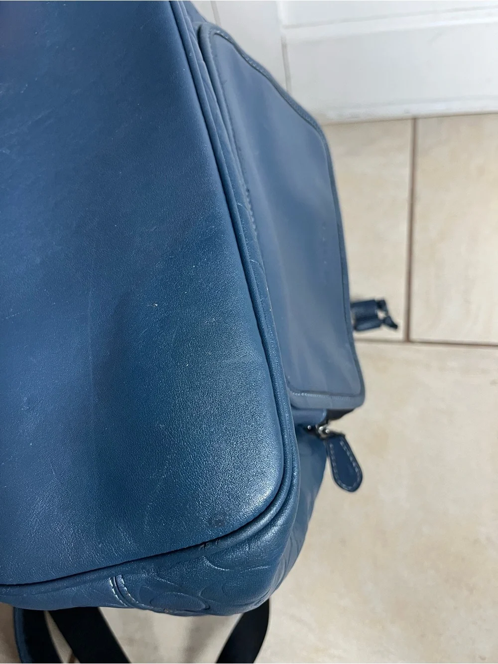 Coach Men/Womens Embossed Signature Leather Backpack in Blue